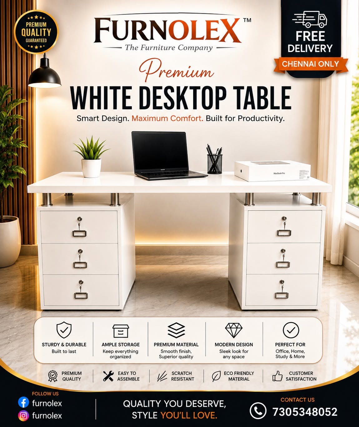 PREMIUM WHITE DESKTOP TABLE
